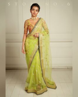 THE QUEEN’S LUSTROUS LIME SAREE